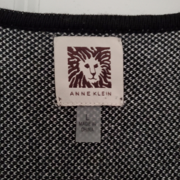 NWOT Anne Klein Open Cardigan B&W dark grey black and white plaid sweater - Picture 5 of 6